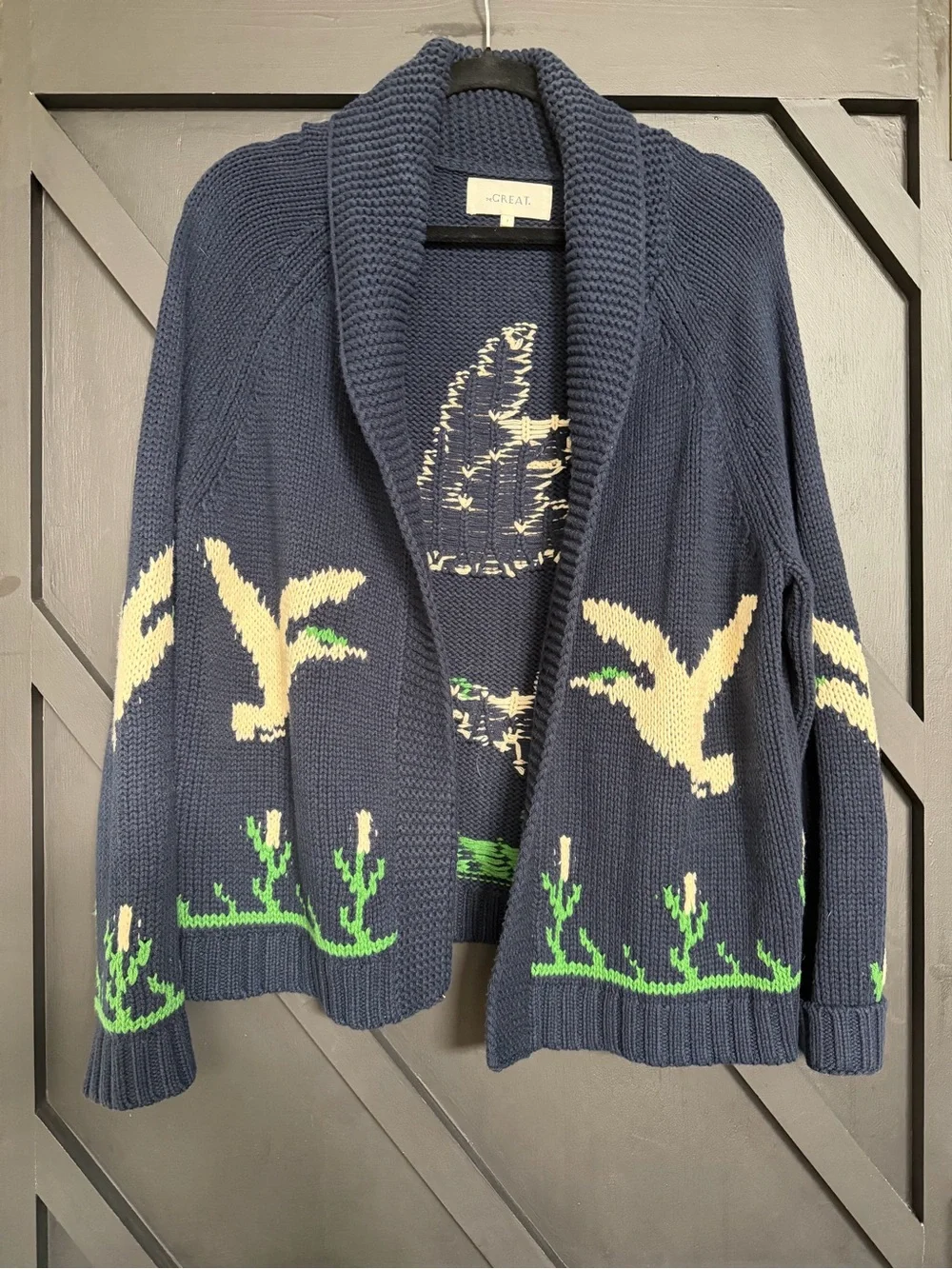 THE GREAT. The Bird Lodge Cardigan in Navy, Size 1 (Small)